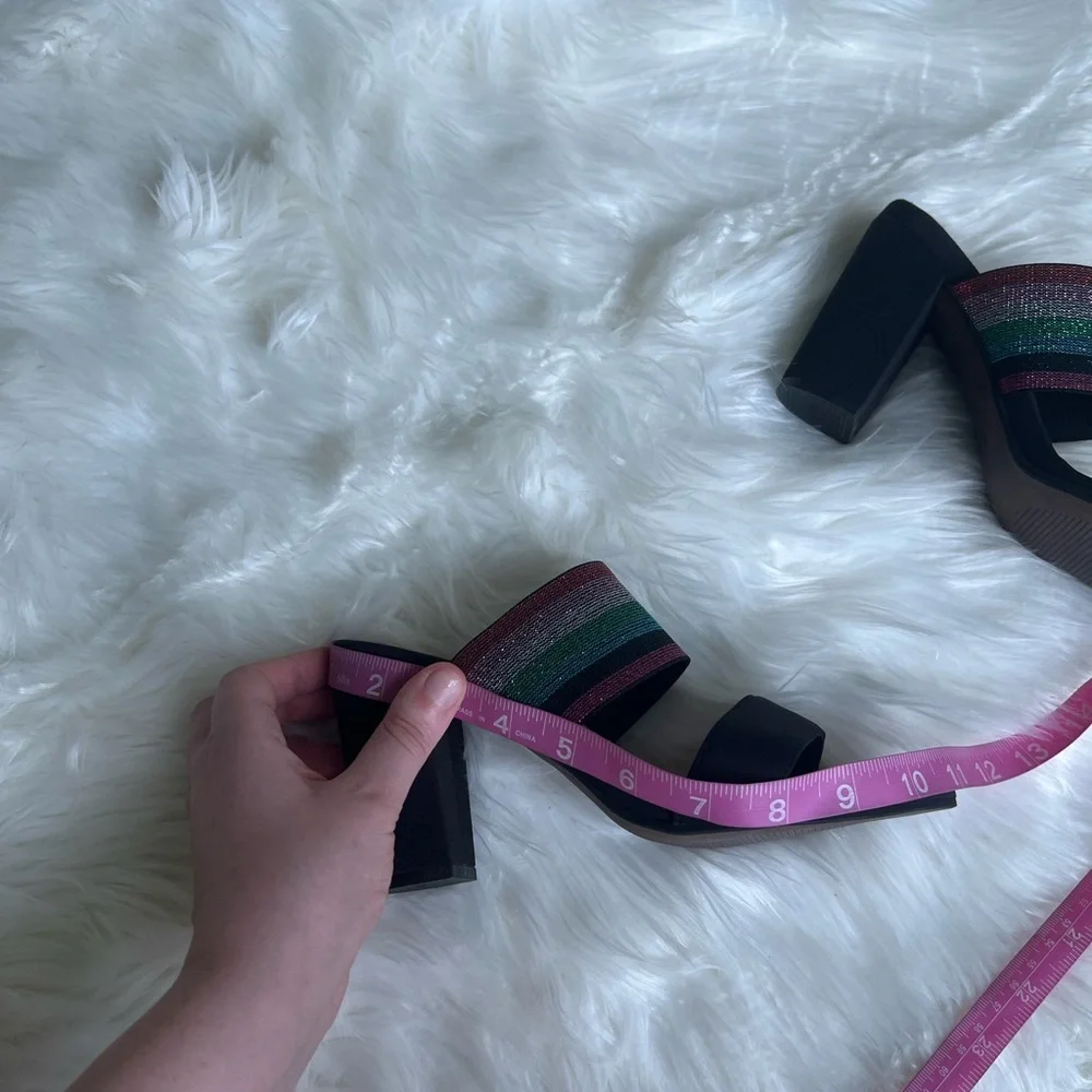 Kaanas size 37 NWOT black pink green multi color sparkley block heels